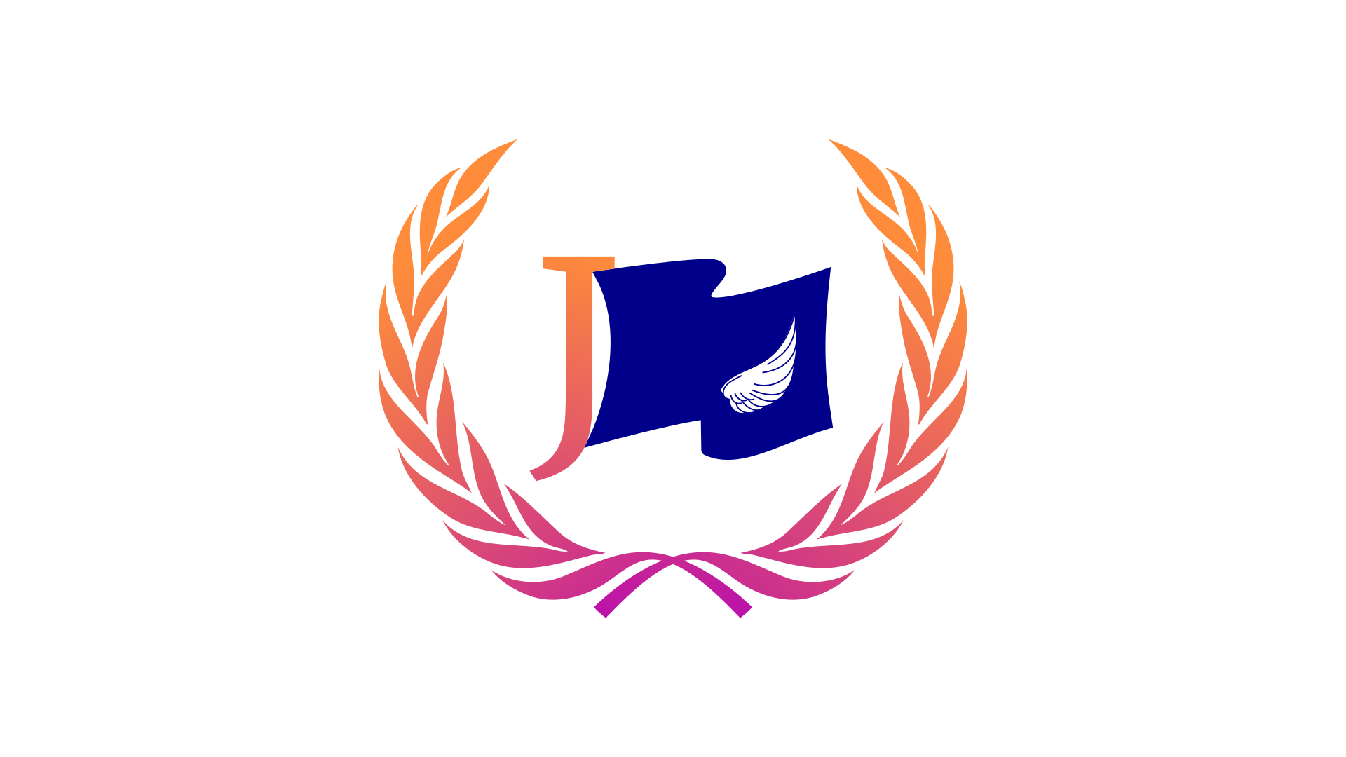 The licence’s logo with an orange-red olive branch wreath around a waving blue flag with a white dove wing, with the orange letter J serving as the mast.